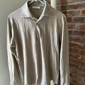 Luca Faloni Linen Long Sleeve Polo in Oatmeal